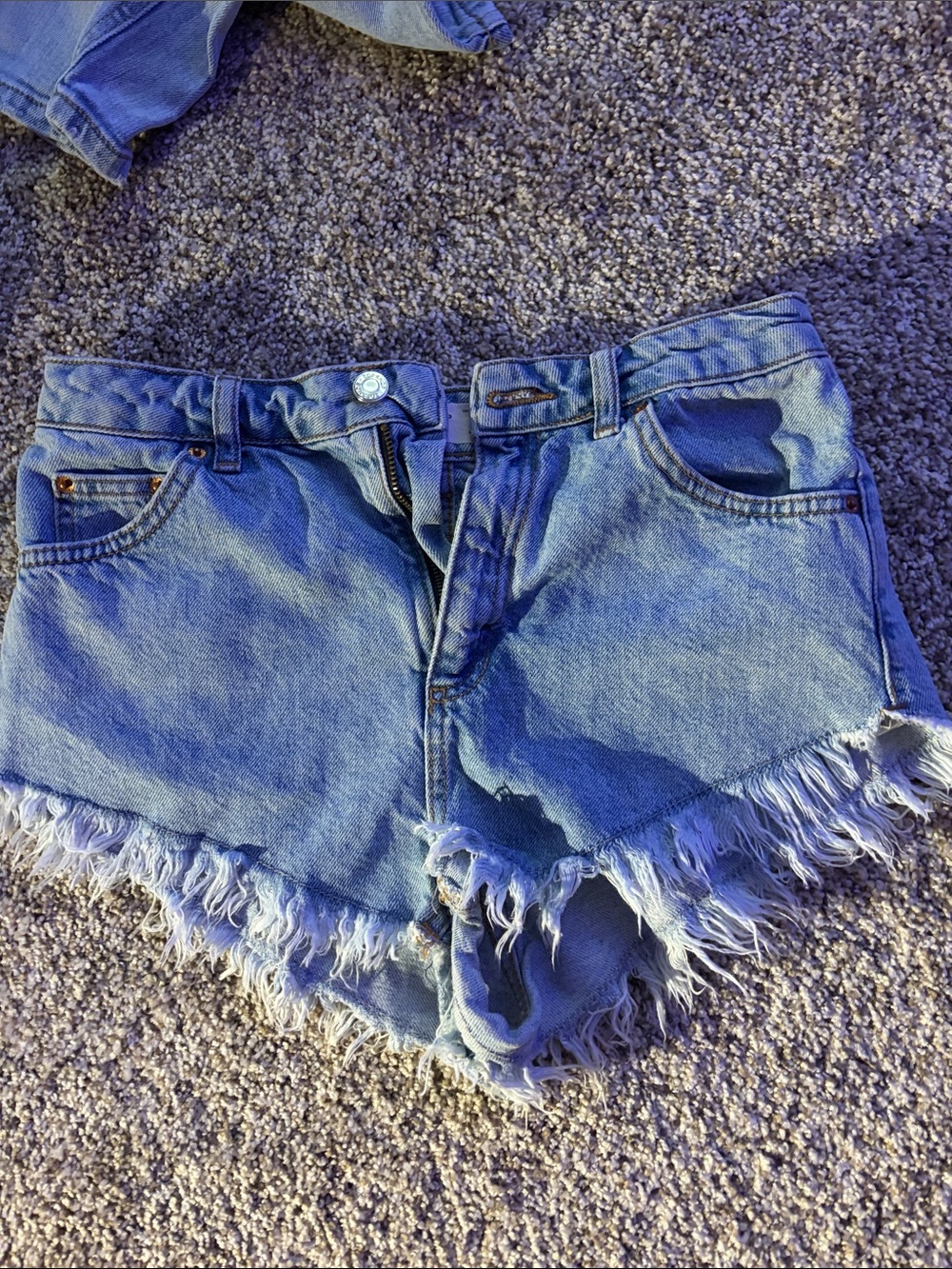 Denim Frayed Hem High-Rise Women’s Shorts - Blue